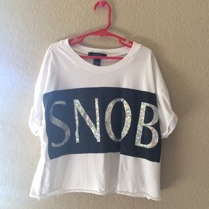 Forever 21 White crop top "Snob" tee