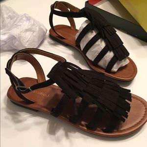 New in Box Black Fringe Sandals 7.5