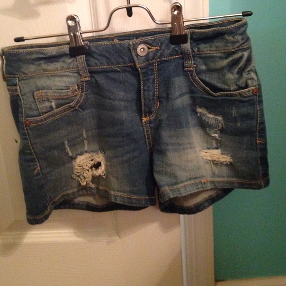 Distressed jean shorts