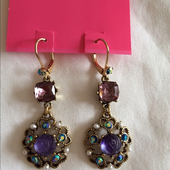 Betsey Johnson Jewelry - Brand new Betsey Johnson purple rose earrings
