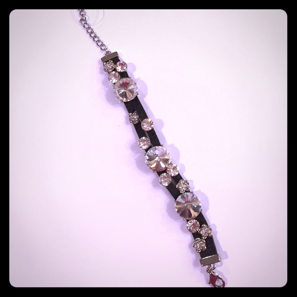Leather and crystal bracelet