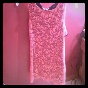 Peach lace dress.