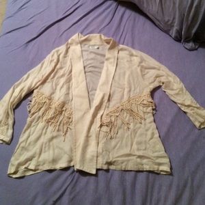 Cream RVCA lace trim cardigan/blazer