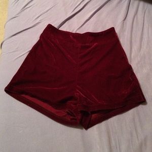 Burgundy high waisted velvet shorts