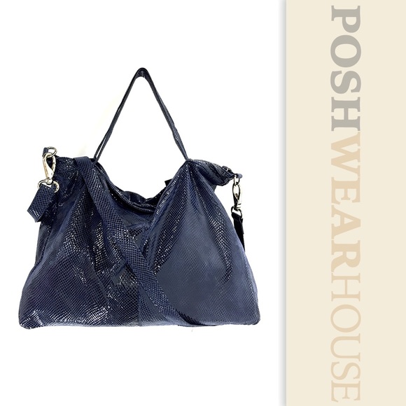 Latico Handbags - LATICO Shiny Blue Leather Slouch Hobo Bag