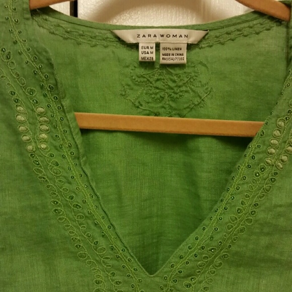 Green linen blouse by Zara.