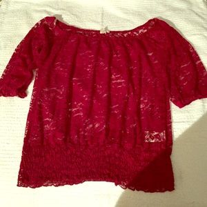 Burgundy see thru floral pattern top