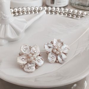 Pearl flower earring , Bridal Jewelry