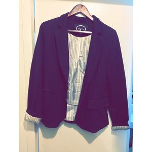 Black Blazer with Elbow Brown Patch