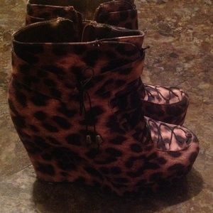 Animal print wedge bootie