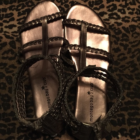 Silver gladiator sandals, size 6