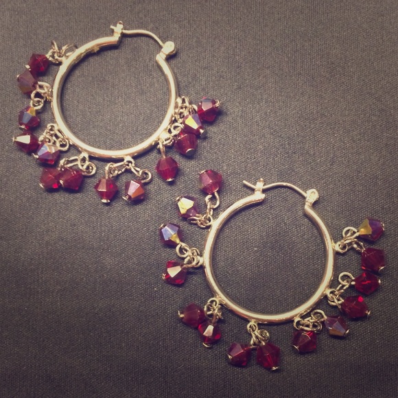 Hoop Earrings with Red Beeds