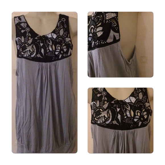 Sleeveless Top W/Cutouts & Beading