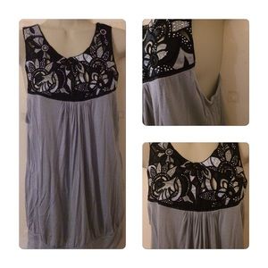 Sleeveless Top W/Cutouts & Beading