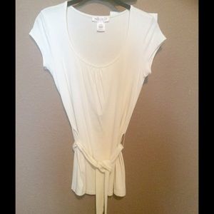 ***SALE*** WHBM Ivory Cap Sleeve Belted Tee