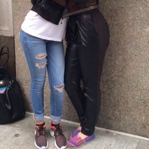 Leather pleaded pants