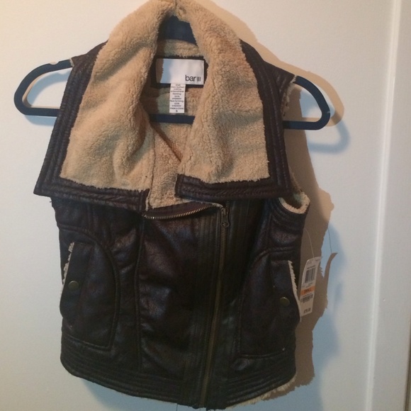 Faux shearling cross motorcycle vest