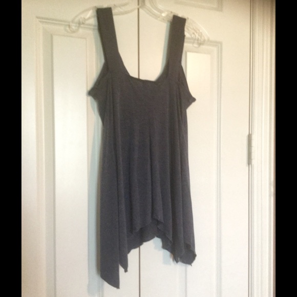 Denim Color Tank Asymmetrical Hem, Metal Detailing - Picture 3 of 3