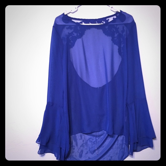Tops - NEW Royal Blue Sheer Top With Lace Cut Out
