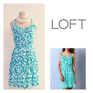 LOFT Ikat Print Ruffle Neck Dress