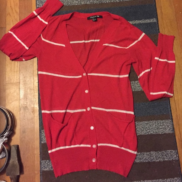 Forever21 Red and white stripe cardigan