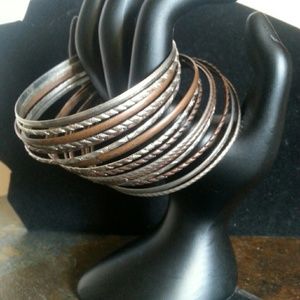 Silver and bronze toned bangles