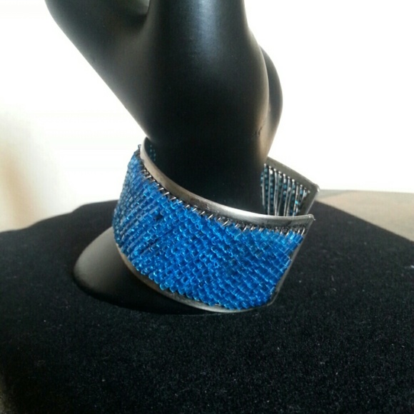 Blue beaded cuff bracelet