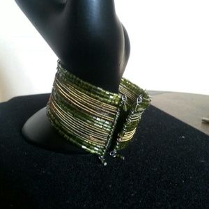 Emerald green beaded cuff