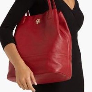 Red Tory Burch Michelle Leather Tote Bag