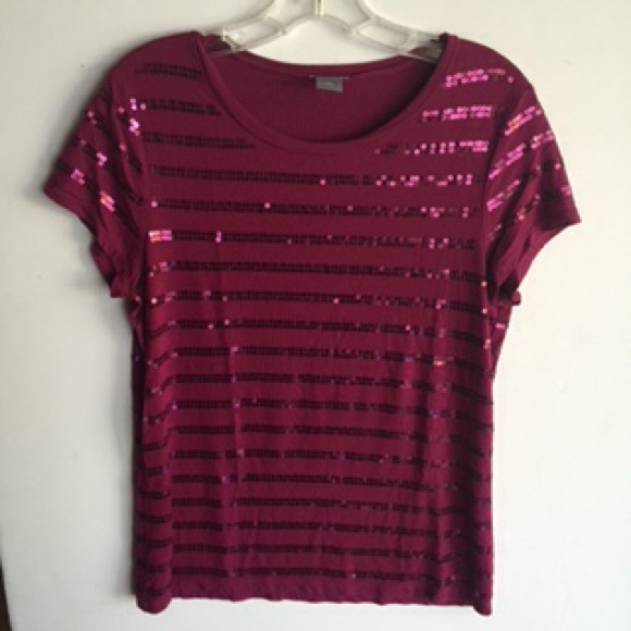 ANN TAYLOR Sequin  Stripe Tee - Picture 2 of 4