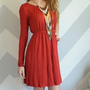 Off the shoulder long sleeve orange dress