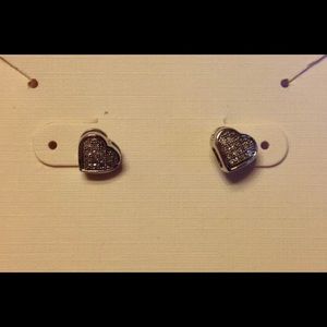 Diamond Heart-Shaped Sterling Silver Stud Earrings
