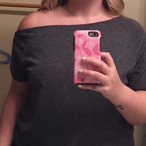 Grey and Silver Off the Shoulder Top