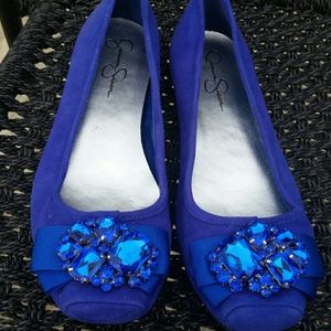 Jessica Simpson blue suede jeweled flats