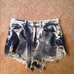 Acid washed denim shorts
