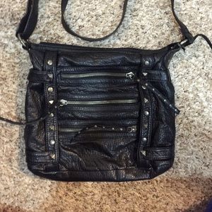 Black leather studded cross body handbag