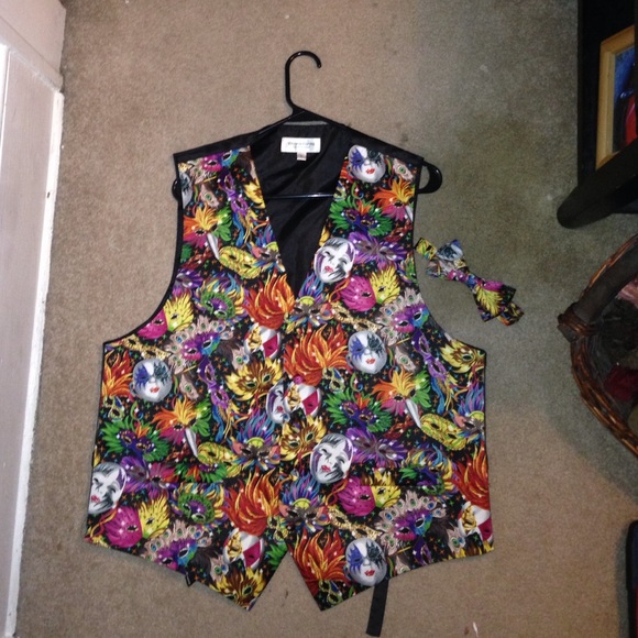 Festive masquerade themed vest and bowtie