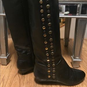 Flat Black high pull on boots with studs