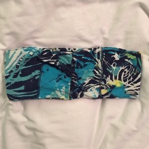 blue tropical print bandeau