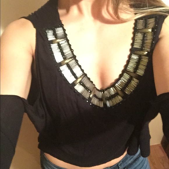 Arden B Crop black sequin top