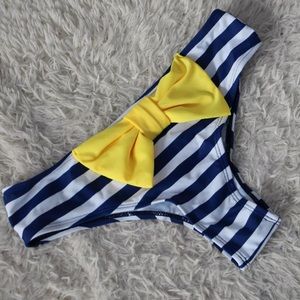 White blue striped with yellow bow bikini bottoms