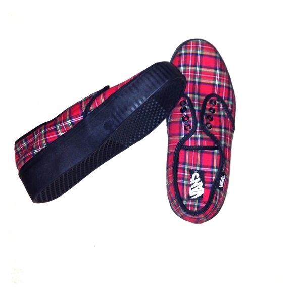 Red/black plaid high platform vans