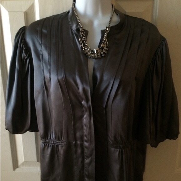 Gray Grey Detailed Silk Blouse