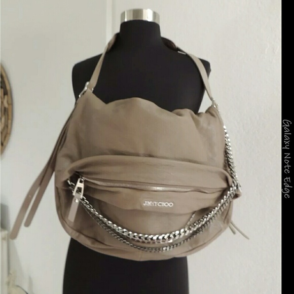 $1795 NEW JIMMY CHOO TAUPE LEATHER BIKER BAG - Picture 2 of 4