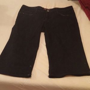 Black denim rhinestone studded capris