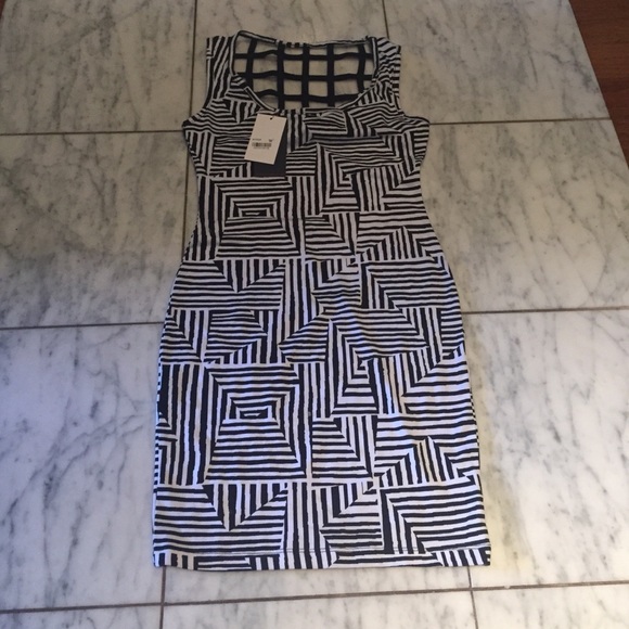 NWT Material Girl Geometric bodycon dress with cool back XS - Picture 1 of 5