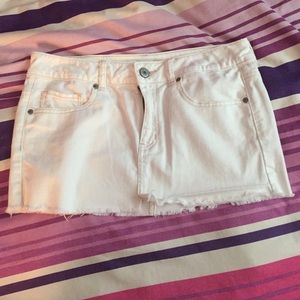 White AmericanEagle Jean mini skirt.