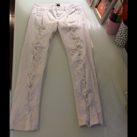 White ripped skinny ankle jeans