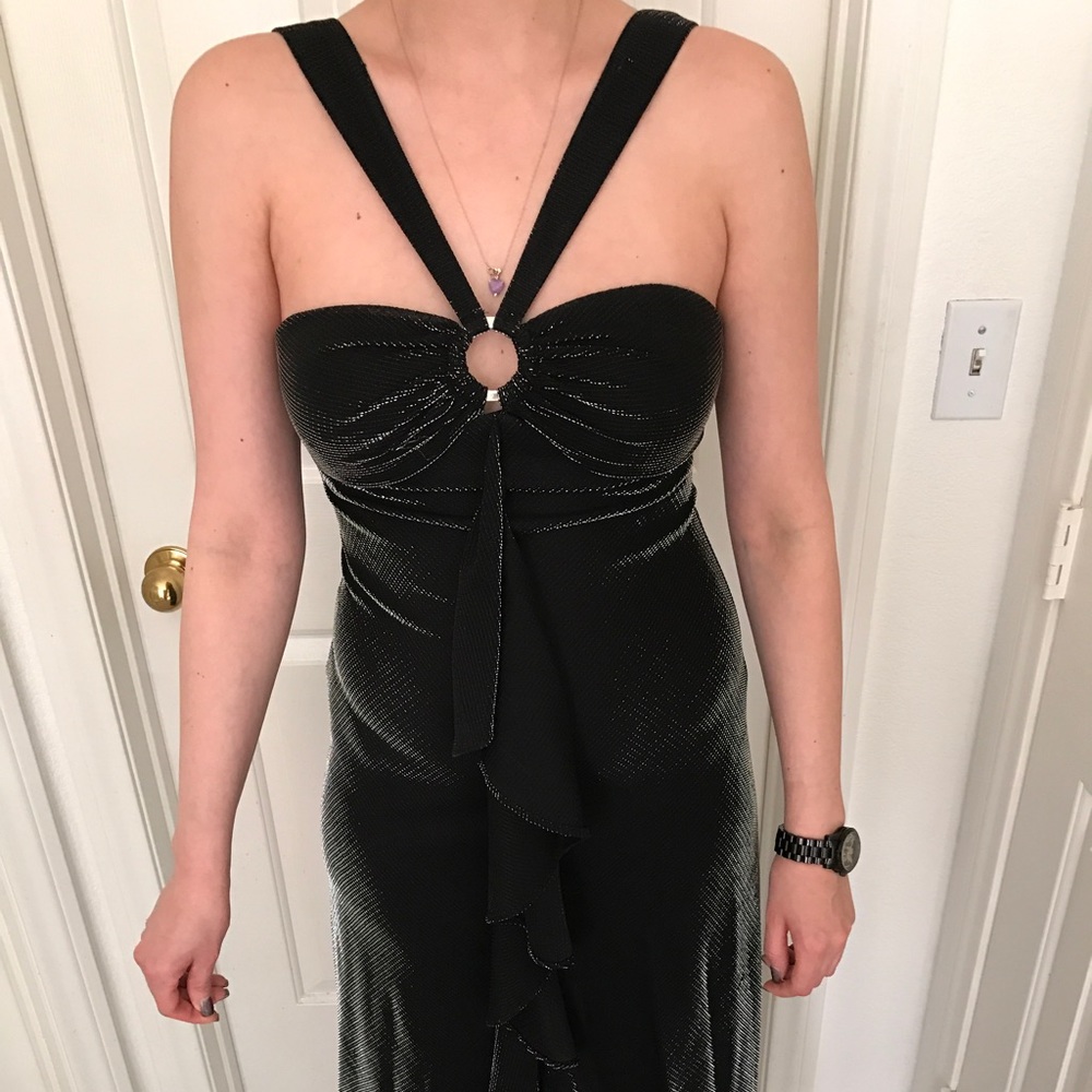 Shimmering black cocktail dress.