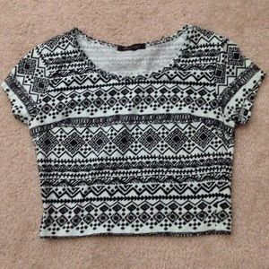 Aztec blue short sleeve crop top